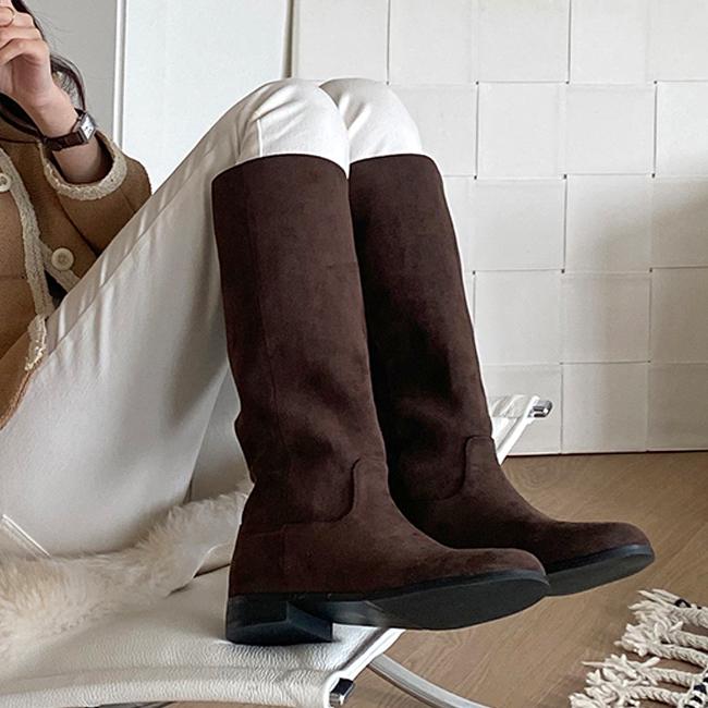 마리공주 베어리 일자핏 통넓은부츠 둥근코 스웨이드 니하이 롱부츠 (2.5cm)