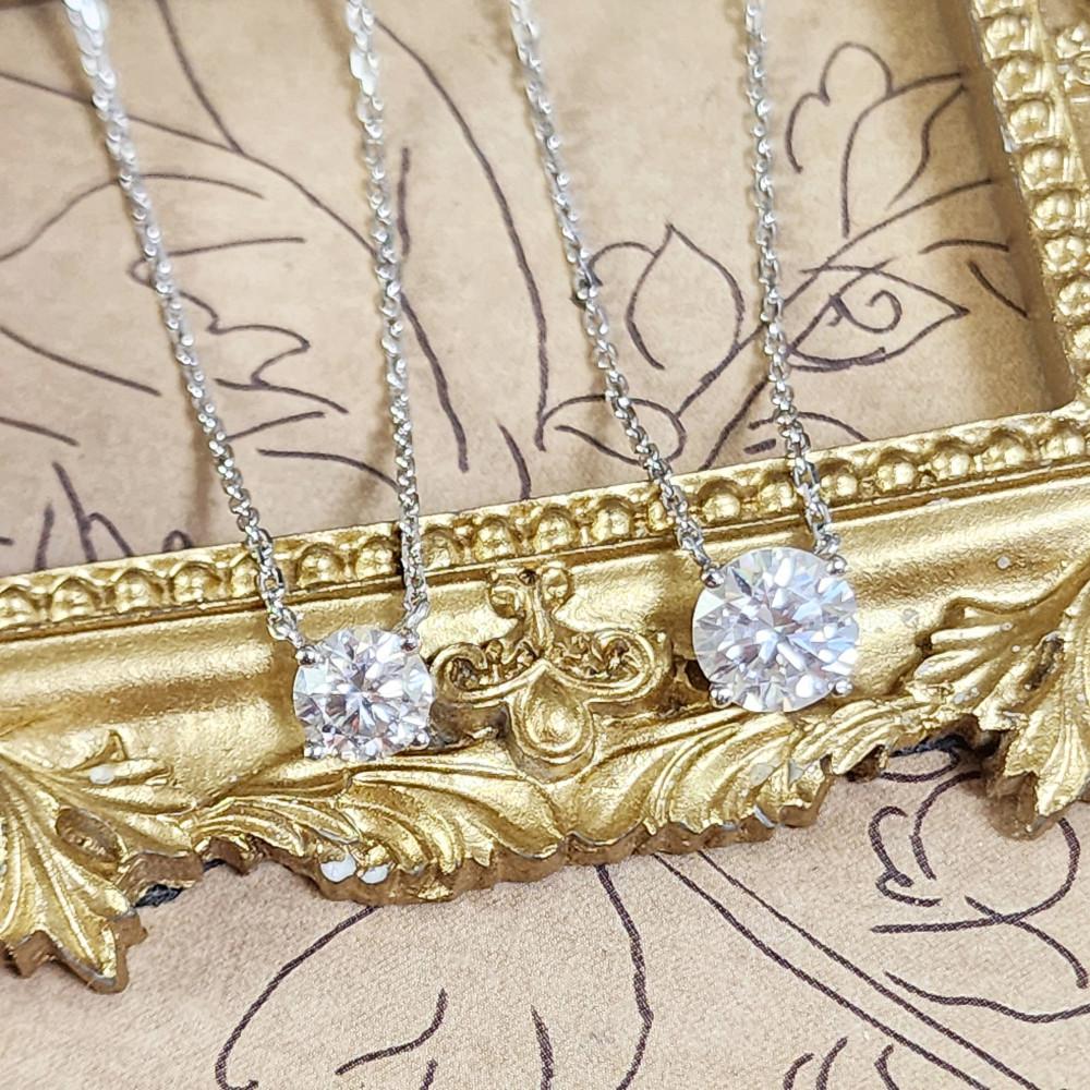 [GRA감정서포함] 실버 모이사나이트 1캐럿 2캐럿 4발 심플 목걸이 925