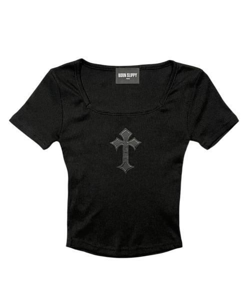 Cross Square Neck T-shirt (Black)