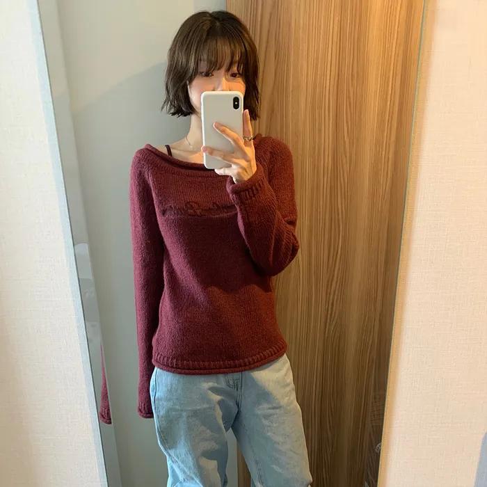 [4th] Bold Logo Alpaca Boat Knit - Grape