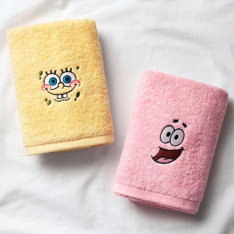 스폰지밥 캐릭터 컬러 세면타올 2P(파우치 포함)