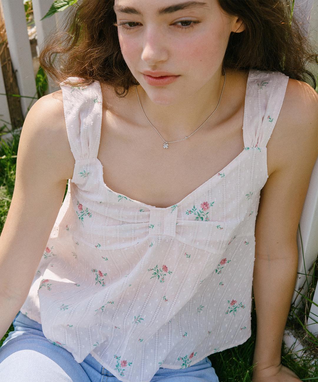 [ Free Refund ] Abel Flower Ribbon Blouse ( Pink )