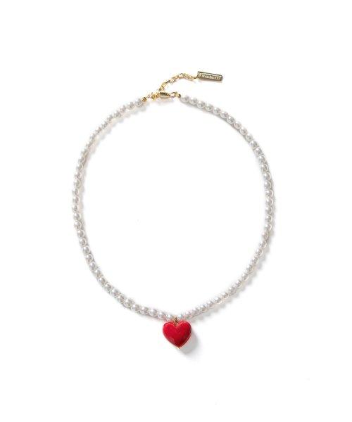 PEARL HEART NECKLACE RED