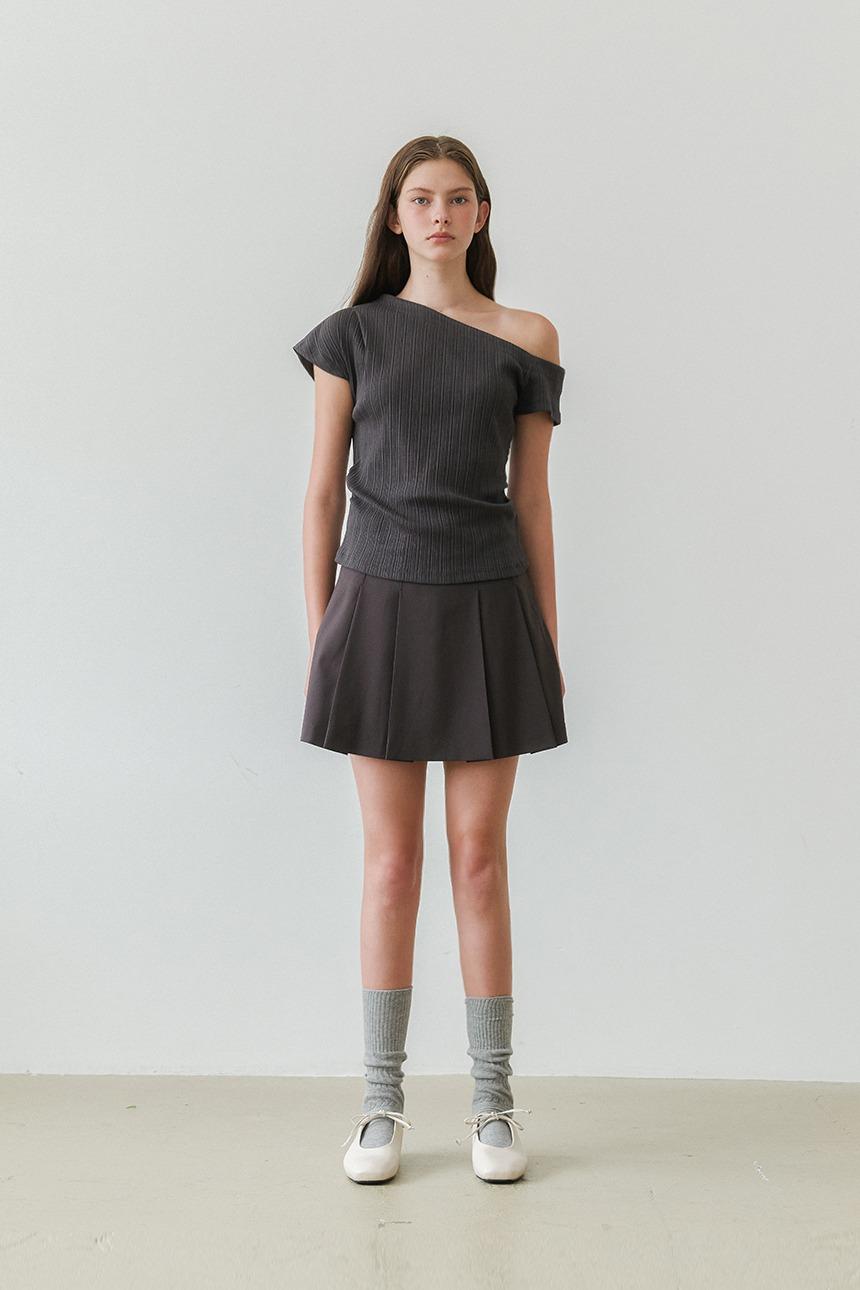 One shoulder unbalance T-shirt_Charcoal