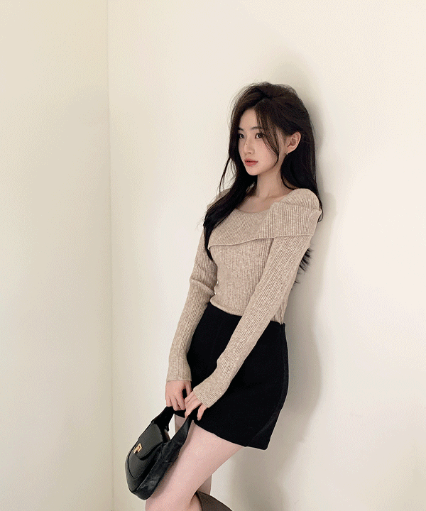 퍼빗 라떼 실루엣 세미오프숄더 니트 - 4color
