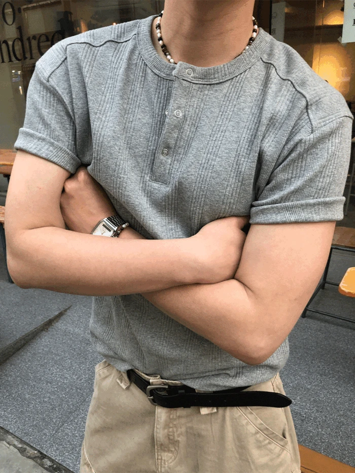 [당일발송/주문폭주/MD추천/세미슬림핏] Gunna henry neck slim t-shirts