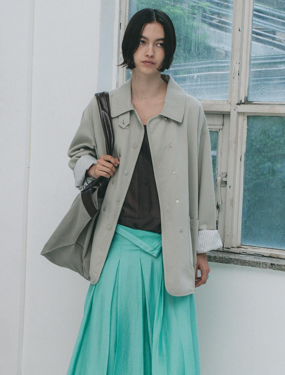 VINTAGE WASHED DOUBLE-BREASTED HALF JACKET [KHAKI GREY]