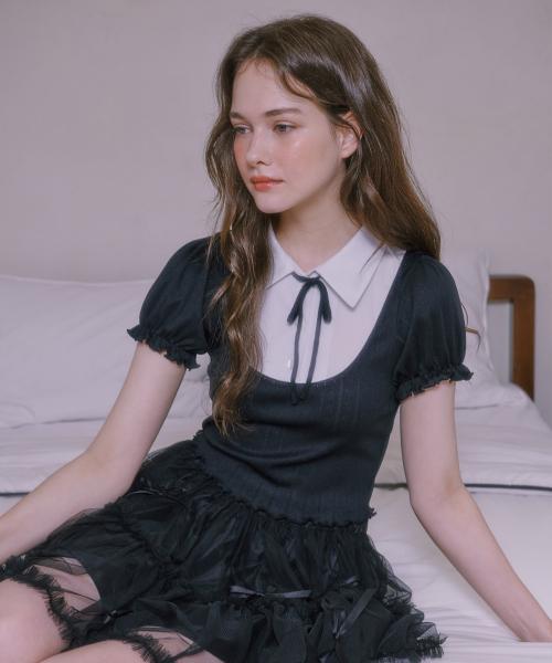 Lovely puff sleeve shirt - BLACK