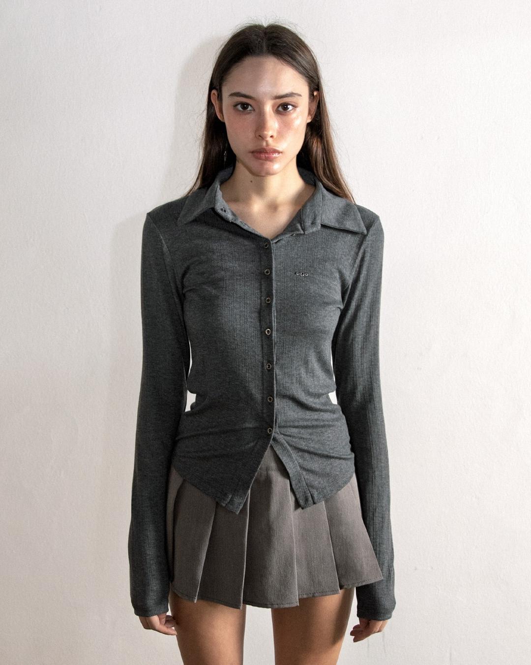 메탈 트라이클립스 오픈 폴로 롱슬리브 멜란지 차콜