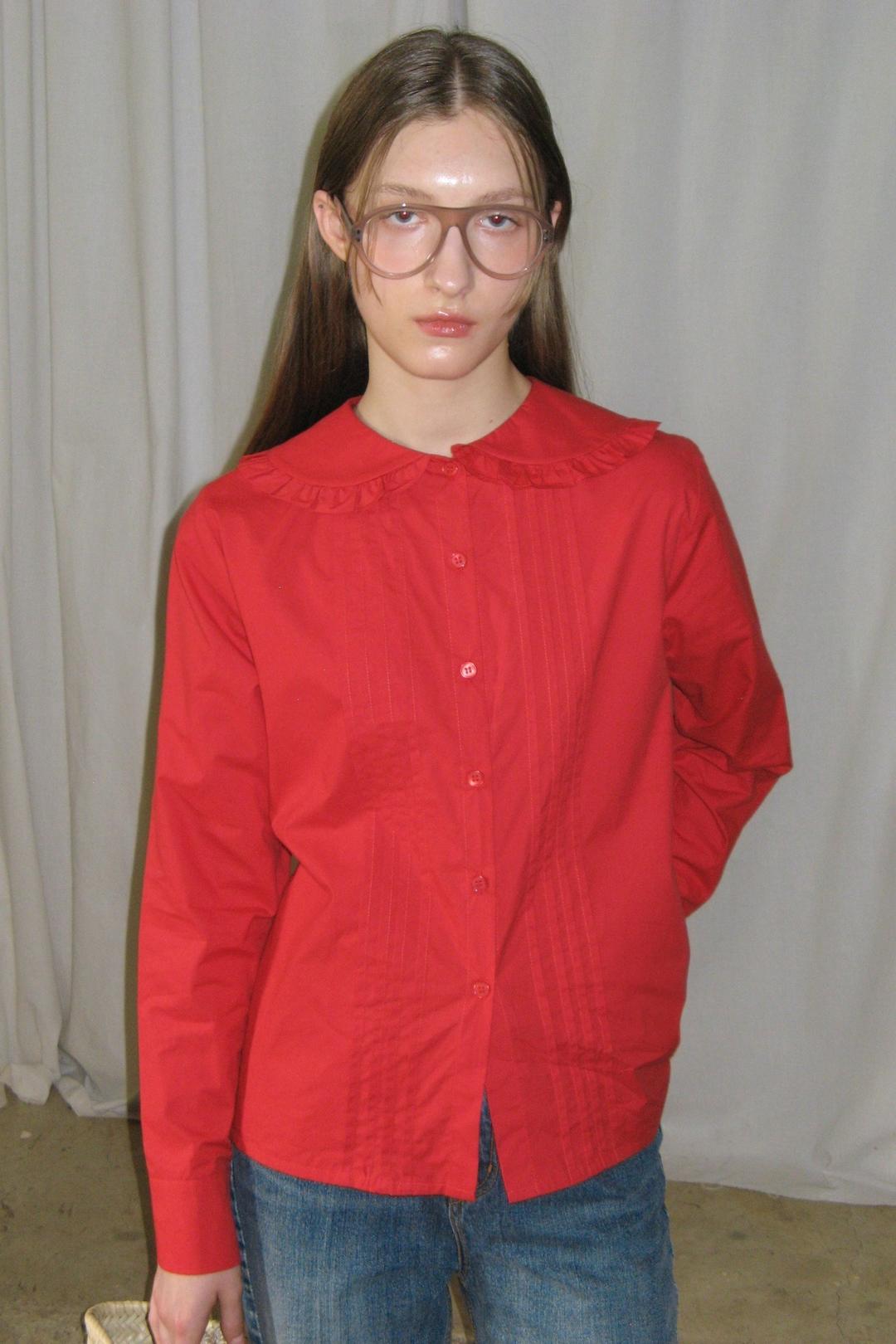 Round Frill Collar Shirt (Red)