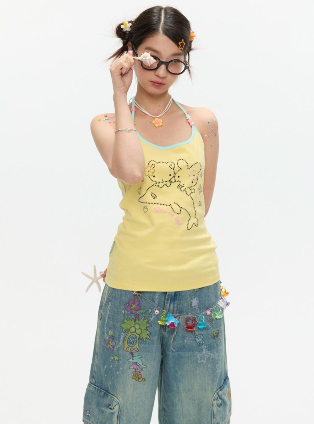 BETWEENAND×NiaoNiaoYi Dolphin Beads Halterneck Top (3color)
