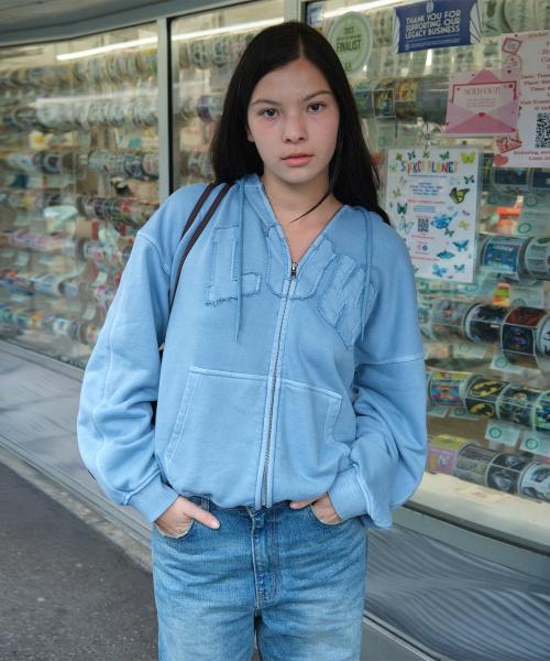 LOW WASHED ZIP-UP HOODIE_BABY BLUE [LC267TS13BY]