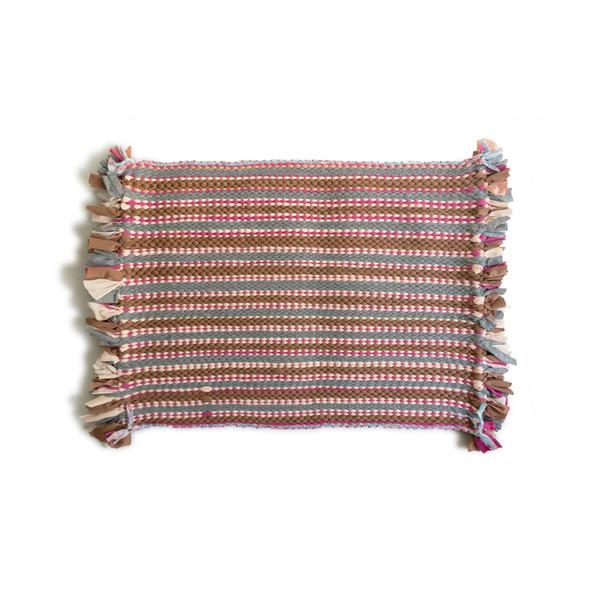 #PINK RECYCLED FABRIC FOOT MAT - HAND CRAFTED