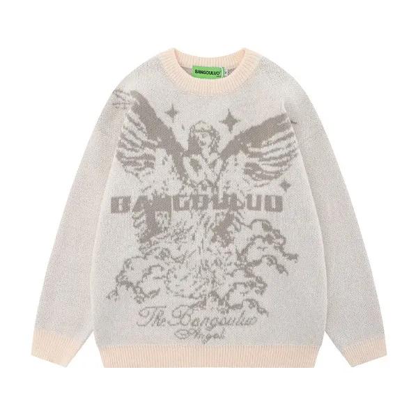 [🚀베이지 당일발송/주문폭주🤩] 가바바 여성 픽셀 그래픽 천사 디자인의 유니크한 라운드 넥 긴팔 스웨터 G78217 (봄/봄옷 새학기 특가할인)