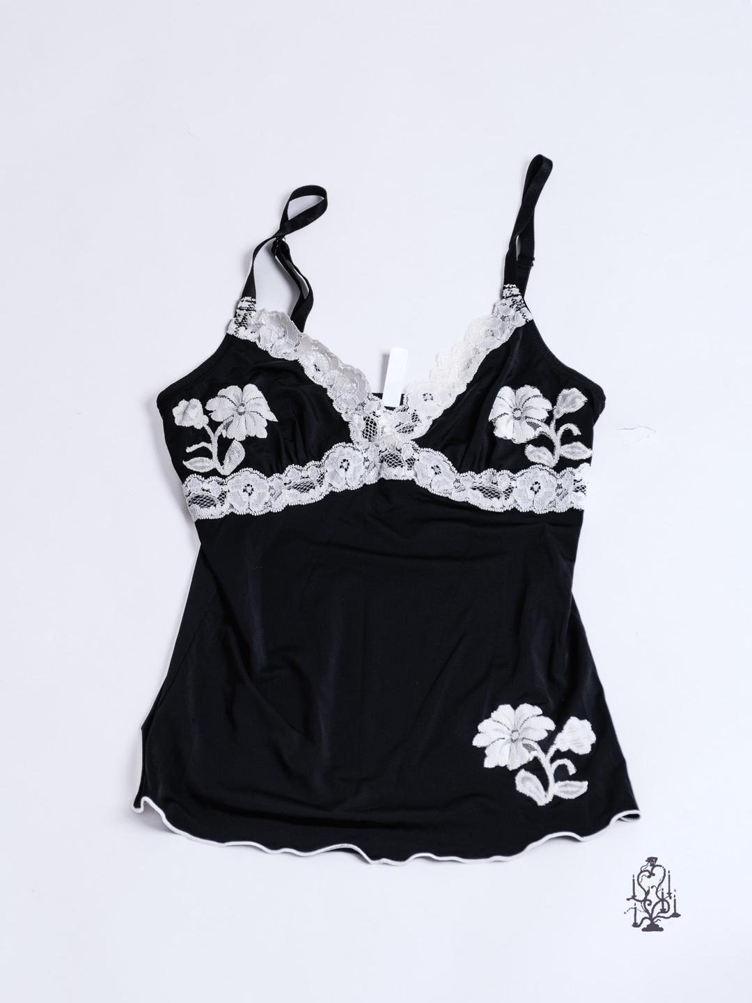 BLACK FLORAL EMBROIDERY LACE CAMI