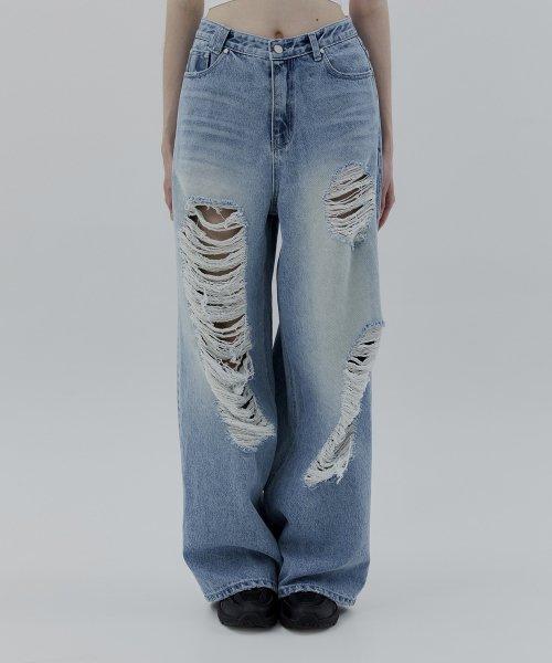 트리밍버드(TREEMINGBIRD)  Scratch Damage Denim Pants [ Blue ] - 사이즈 & 후기 | 무신사