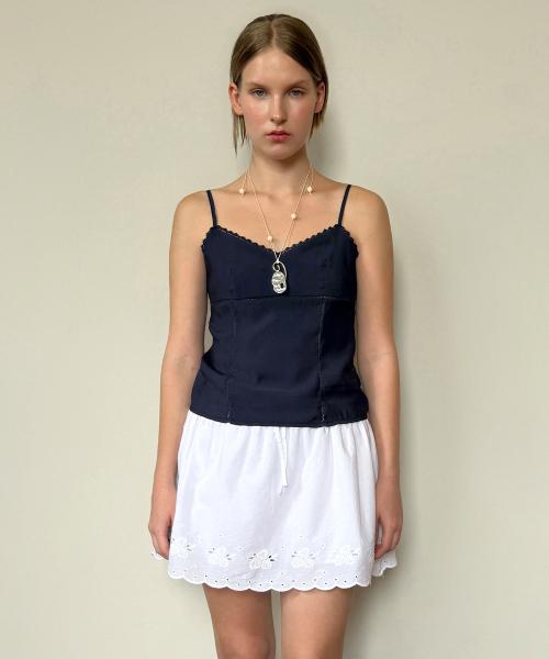 V-Neck Lace Silky Sleeveless (Navy)