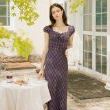 르니나 LONE check puff shoulder linen dress