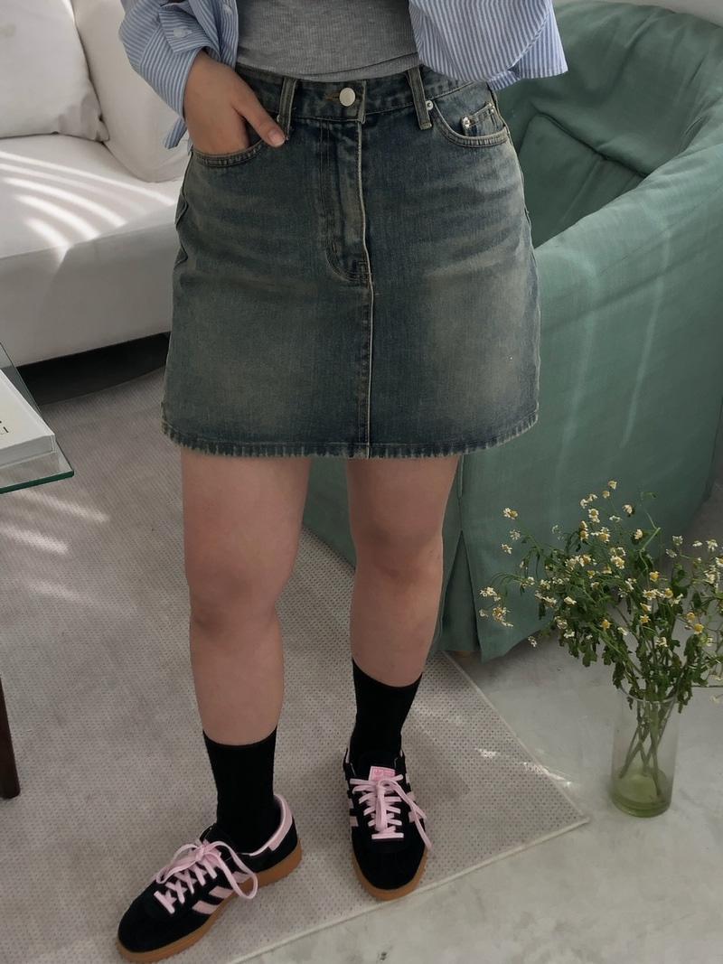 하울 a라인 데님 스커트 (1color)