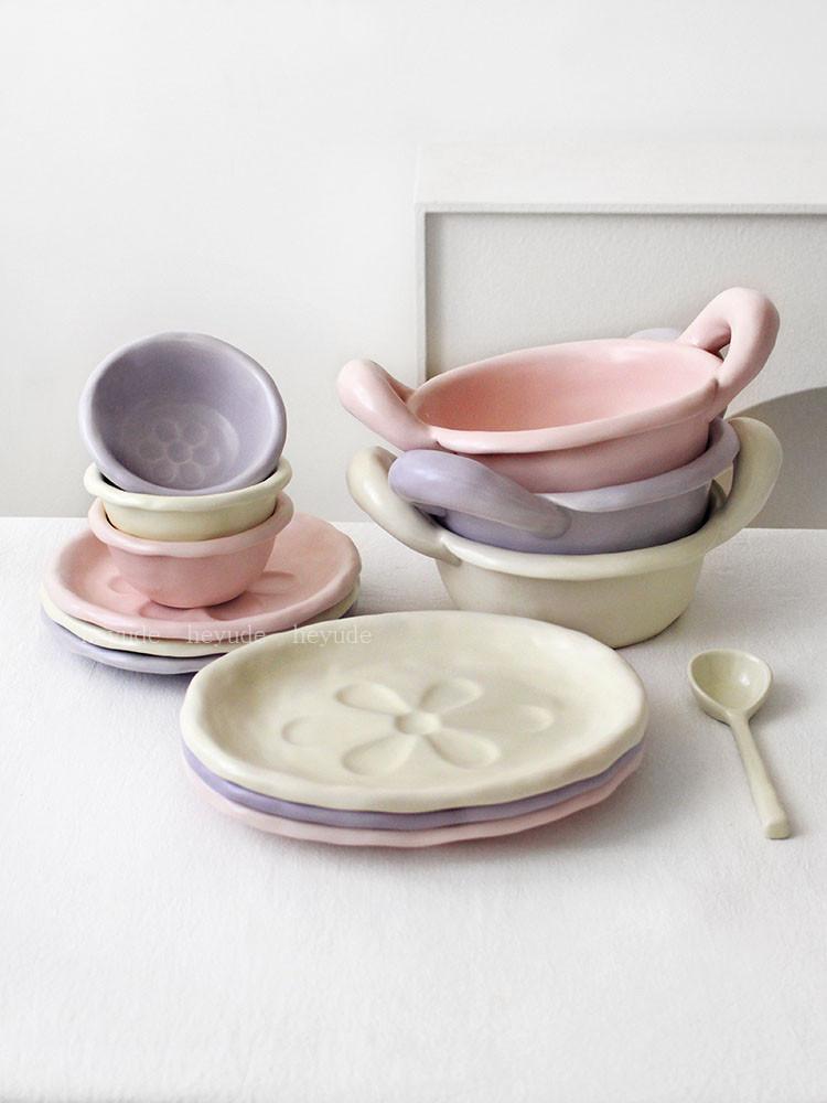 헤이유드 오리엔탈 파스텔 세라믹접시 핸드메이드 원형 인스타 접시 홈카페