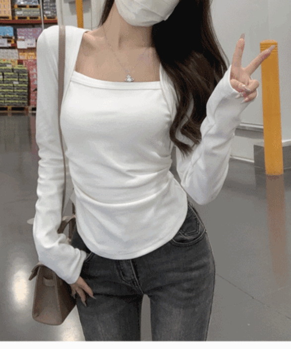 모어라벨 [승모근삭제/4col] 볼레로 스퀘어넥 굴림 긴팔 티셔츠