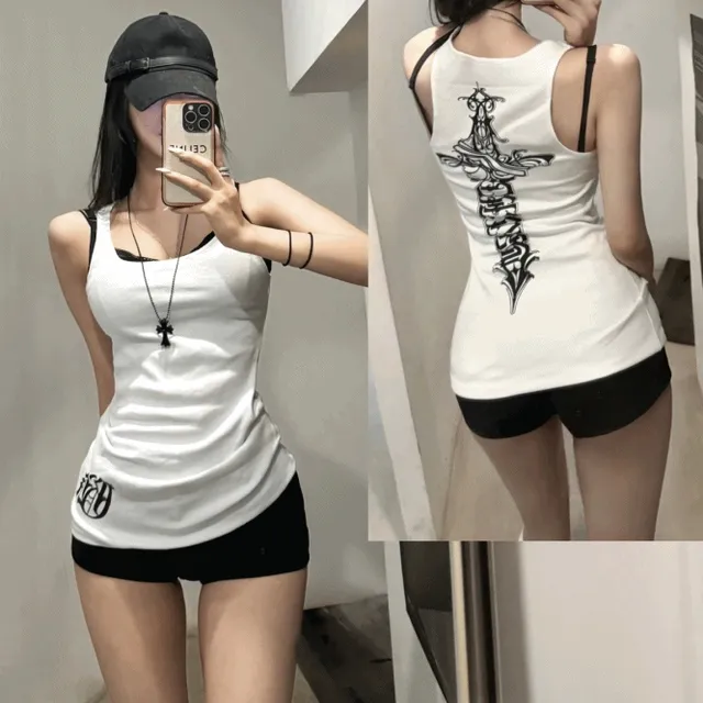 [개이쁨/무조건소장] 타투프린팅 백포인트 나시 2color