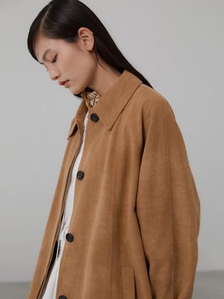 HIDDEN BUTTON HALF JACKET_CAMEL