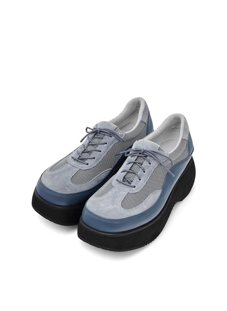 SUEDE MESH PLATFORM SNEAKERS, BLUE