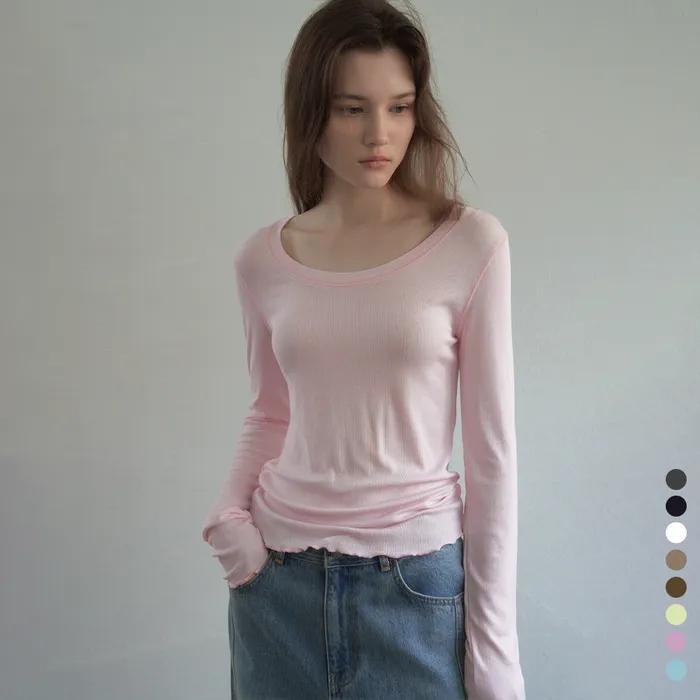 Contrast Stitch Soft U-neck Long Sleeve T-Shirt_CTT393(8color)
