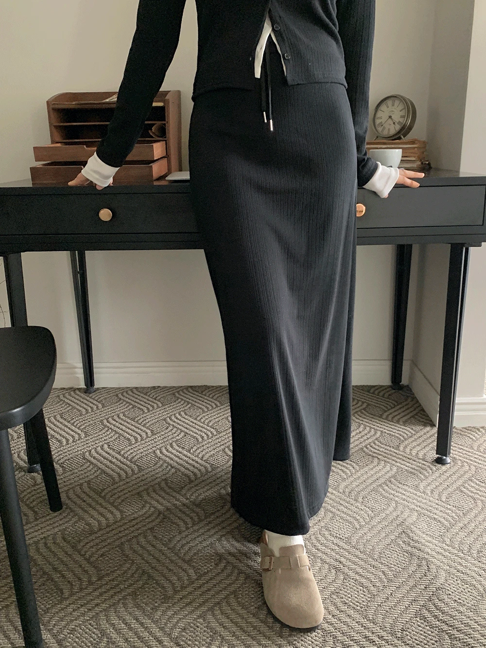 [블랙 10월27일 배송/주문폭주/허리조절가능]말라핏 롱 스커트 (3colors)