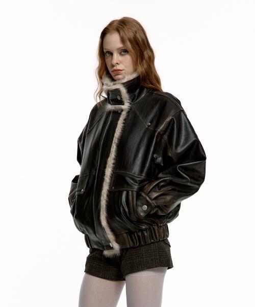 워싱 레더 무스탕 자켓
