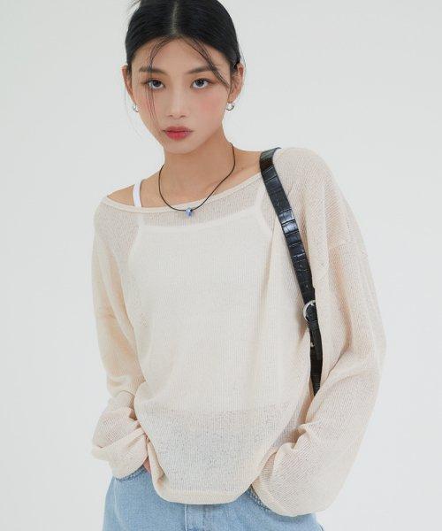 U 넥 세미 크롭 니트 티셔츠 베이지