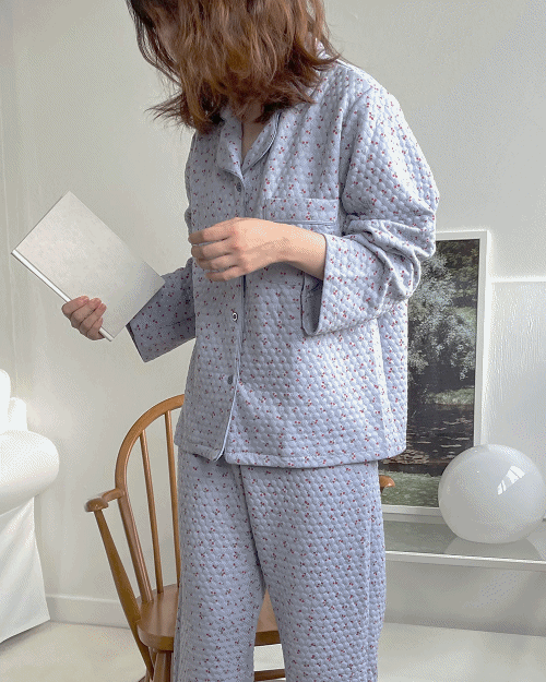 체리 퀄티드 긴팔 파자마 set - 누빔 코튼 !