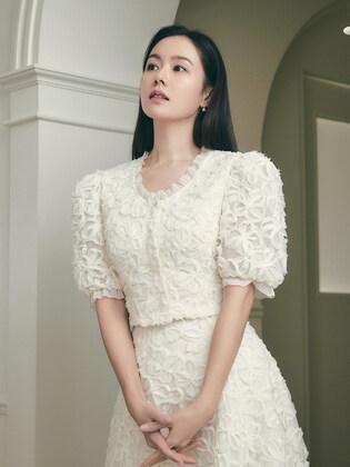 INGRID Floral chiffon puff sleeve crop jacket (Ivory)