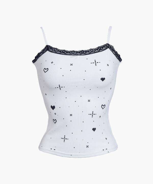 크롭 패턴 프린트 레이스탑 썸머 페스티벌 끈나시