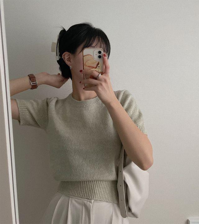 [8color/베이직템] 데일리 라운드 반팔 니트_몽그라미_2