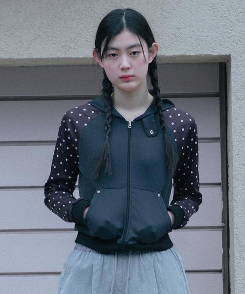 dot two tone zip-up (charcoal)