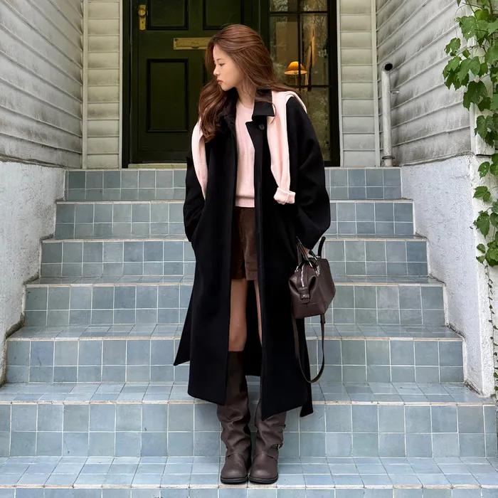 [보라끌레르 PICK] [우먼] 벨티드 발마칸 롱 코트 블랙 COWCT001BLACK