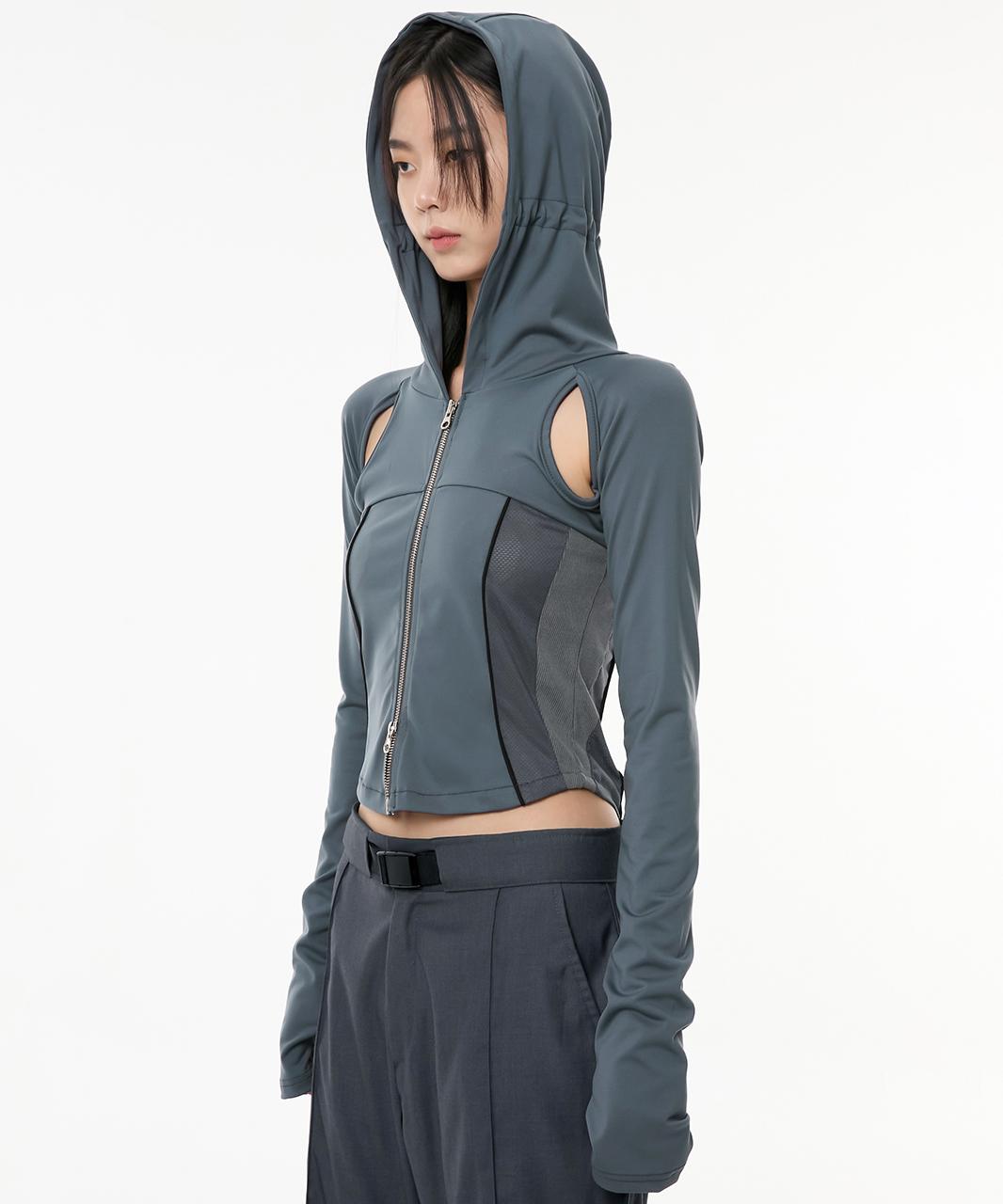 19.Division Cut-out Hooded Zip-up (FL-111_Charcoal)