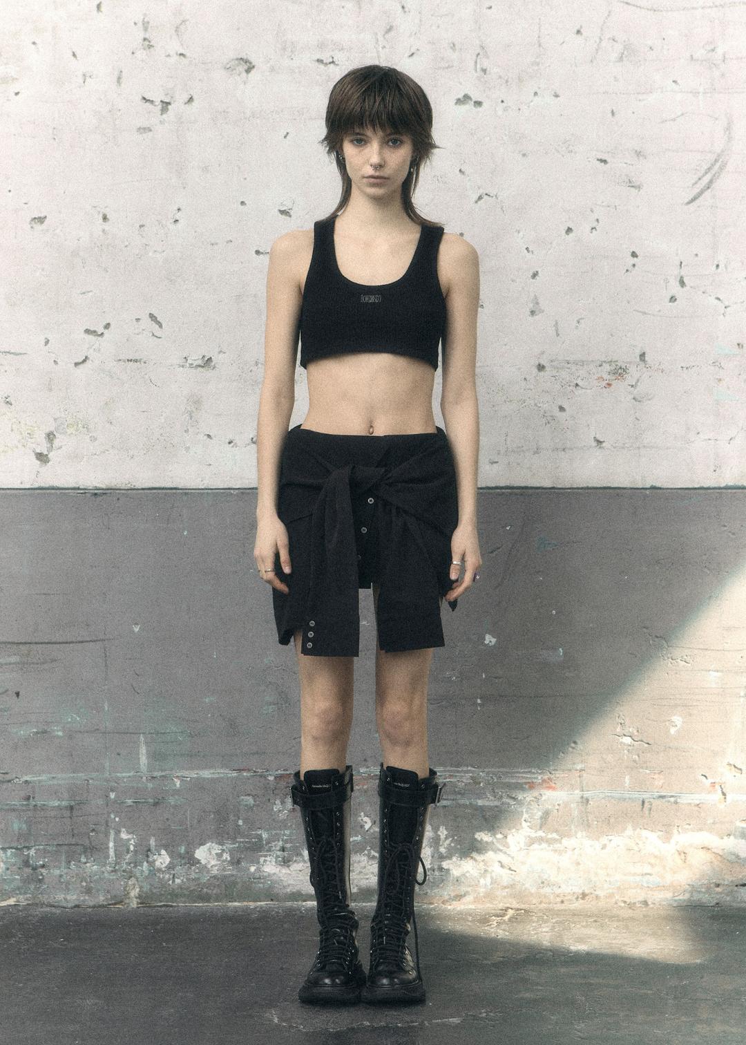 UNBALANCED SHIRT SKIRT, BLACK