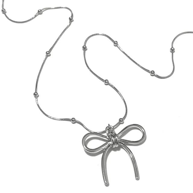 silver ribbon necklace 실버 리본 매듭 목걸이 네크리스 y2k 키치 발레코어 시즈니룩