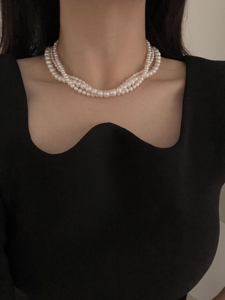 셀프러브 925 실버 진주 네크리스 시리즈 - 담수 2,3,5,7mm 초미니 볼드 레이어드