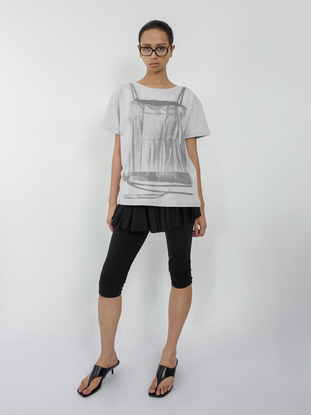 BELT LAYER PRINTED T-SHIRT LIGHT GRAY