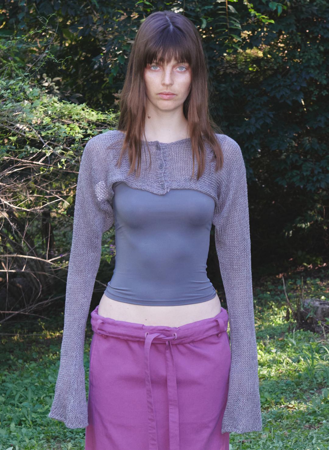 CROPPED BOLERO CARDIGAN, GRAY