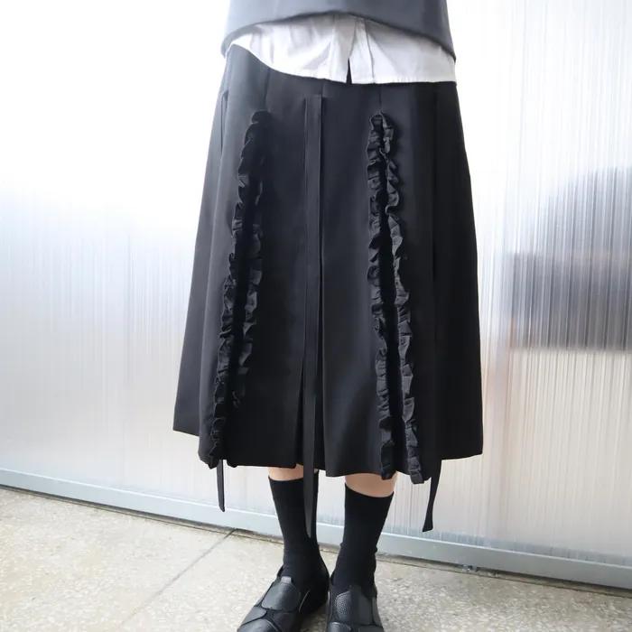 RUFFLE RIBBON PLEATS SKIRT (BLACK)