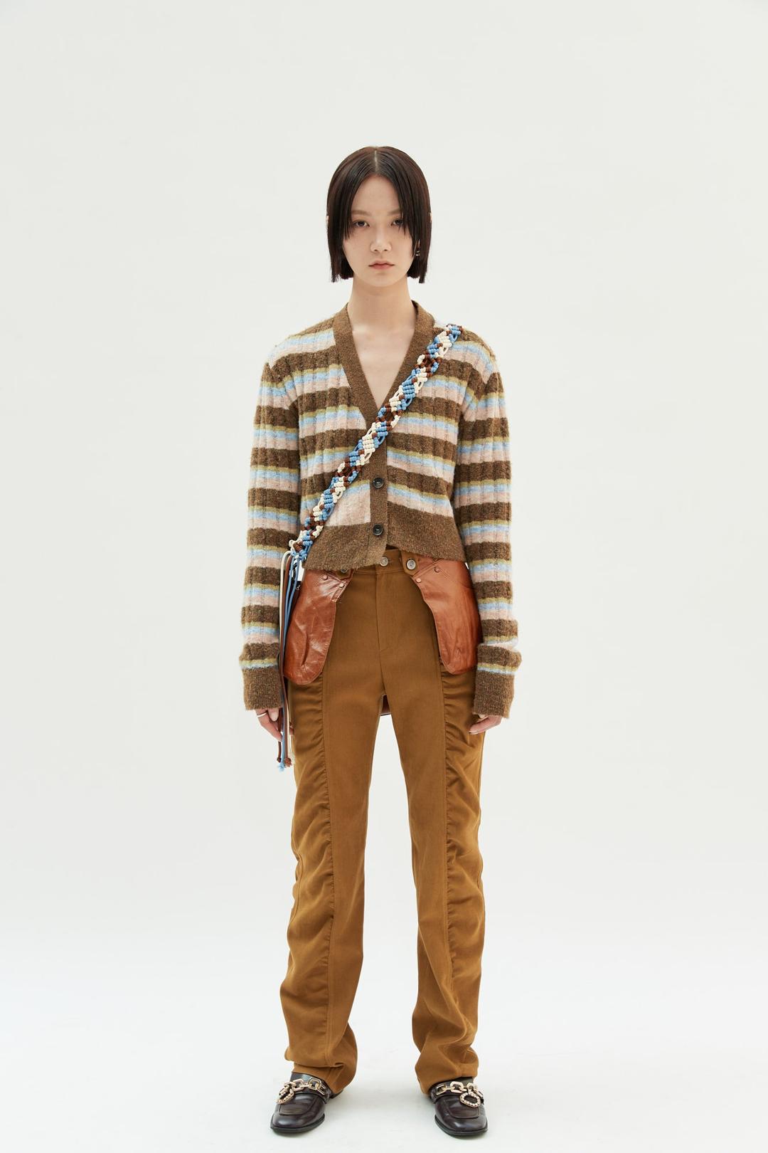 KELLY ASYMMETRIC STRIPE CARDIGAN atb636w(KHAKI MULTI)