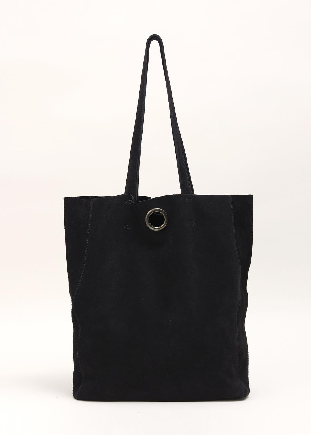 Eyelet Suede Tote Bag, Black