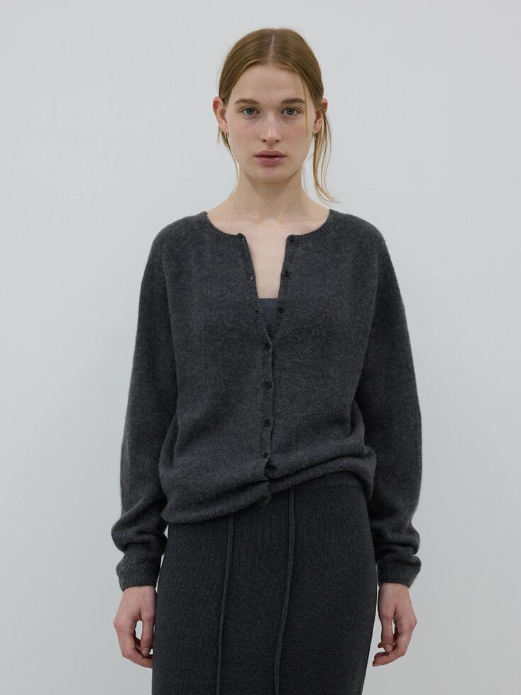 BABY ALPACA SEAMLESS KNIT CARDIGAN - SHADOW