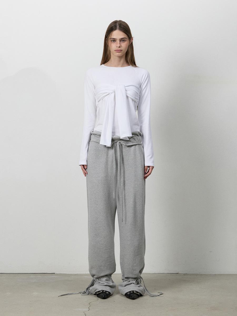 FOLD STRING SHIRRING PANTS  M.GREY