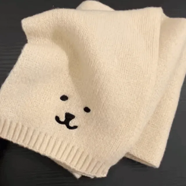 농담 곰돌이 목도리 화이트 눈 머플러 블랭킷 심플 롱 니트 커플 우정 베이직 무지 빅 겨울 가을 봄 심플 데일리 Y2K 키치 공주 생일 선물 연말 뜨개 털 장갑 세트 농담곰 담곰이